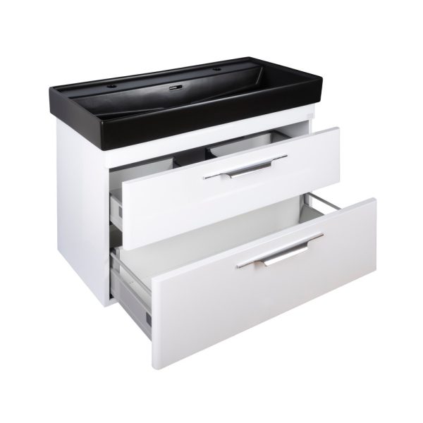TMP LUX 100D fali fürdőszobabútor - CeraStyle SHARP FEKETE DUPLA csaplyukas mosdóval - 100 x 48 cm - Image 4