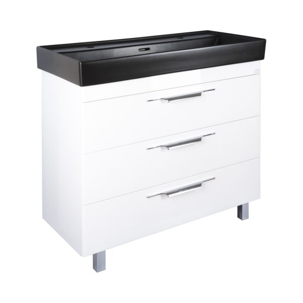 TMP TRIO 100D álló fürdőszobabútor - CeraStyle SHARP FEKETE DUPLA csaplyukas mosdóval - 100 x 48 cm - Image 2