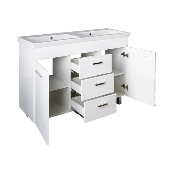 TMP FLAT 120 álló fürdőszobabútor - Sanovit ISIK 4120 DUPLA porcelán mosdóval - 120 x 44 cm - Image 4