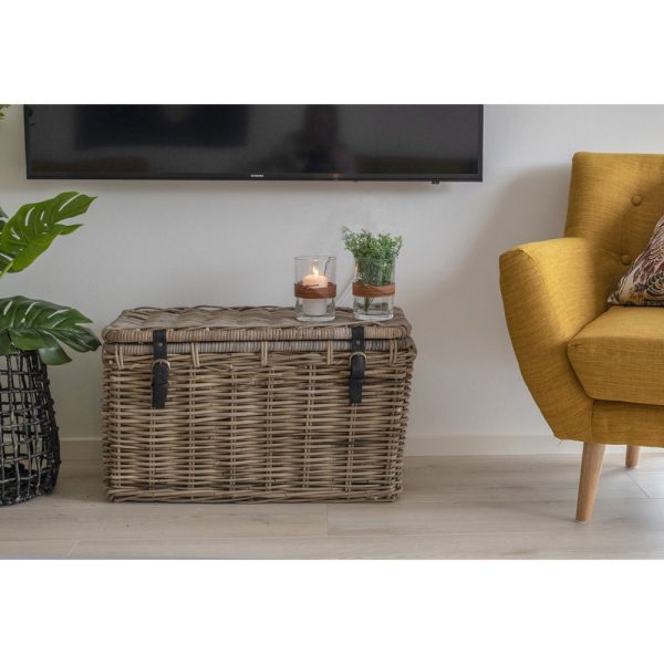 Depok tárolókosár, kubu rattan, bőr fogantyúval, szürke, 3 db - Image 7