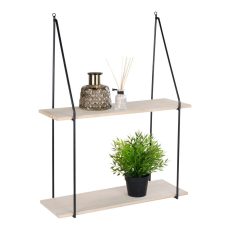 Haag polc, 2 natúr fa polccal, fekete keret 55x21 cm
