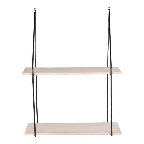 Haag polc, 2 natúr fa polccal, fekete keret 55x21 cm - Image 3