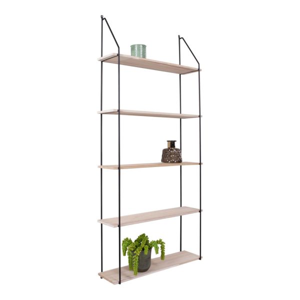 Eindhoven polc, 5 natúr fa polccal, fekete keret 65x17x145 cm