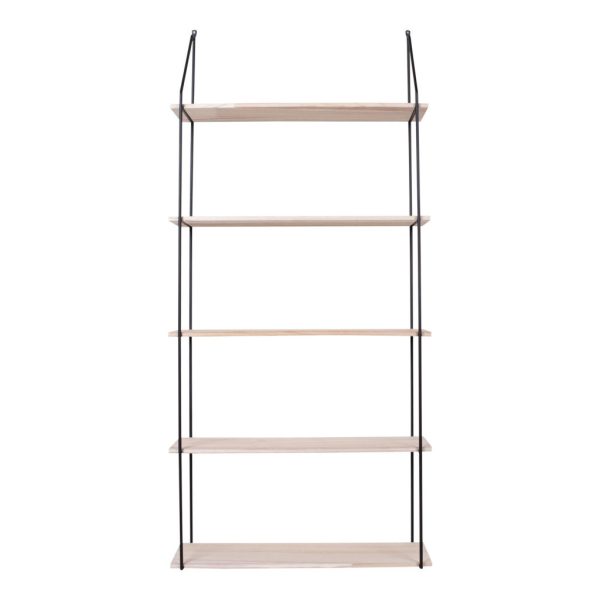 Eindhoven polc, 5 natúr fa polccal, fekete keret 65x17x145 cm - Image 3