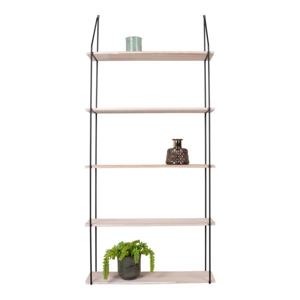 Eindhoven polc, 5 natúr fa polccal, fekete keret 65x17x145 cm - Image 5