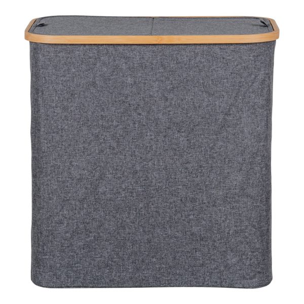 Noto szennyeskosár, bambusz, textil, sötétszürke, 54x33x54 cm - Image 5