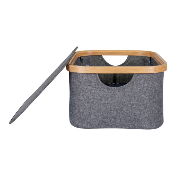 Noto kosár, bambusz/textil, sötétszürke, 38x26x16 cm - Image 3