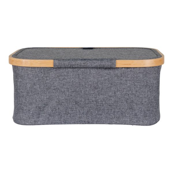 Noto kosár, bambusz/textil, sötétszürke, 38x26x16 cm - Image 4