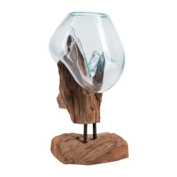 San Marino vízcsepp asztali dekoráció, teak fa/üveg, 25 cm - Image 5