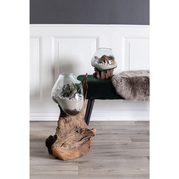 San Marino vízcsepp asztali dekoráció, teak fa/üveg, 20 cm - Image 2