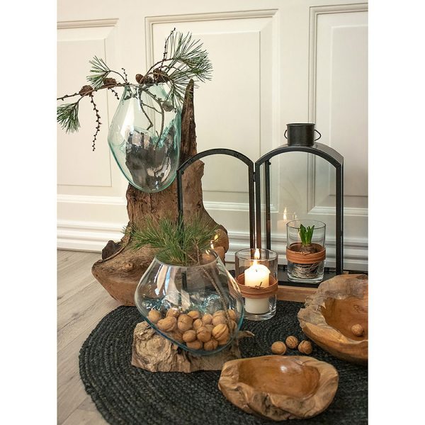San Marino vízcsepp asztali dekoráció, teak fa/üveg, 50 cm - Image 3
