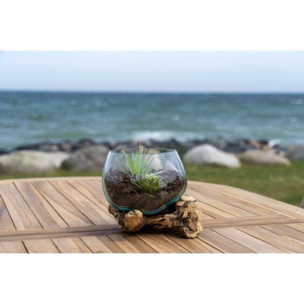 San Marino vízcsepp asztali dekoráció, teak fa/üveg, 15 cm - Image 6