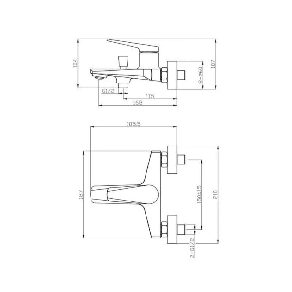 Caldo Freddo kádtöltő csaptelep - zuhahyszettel - fix falitartóva l- KRÓM - Image 3