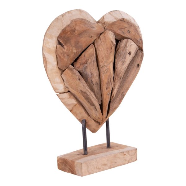 Almada Dekorációs szív teak fából, natúr, h30 cm - Image 2