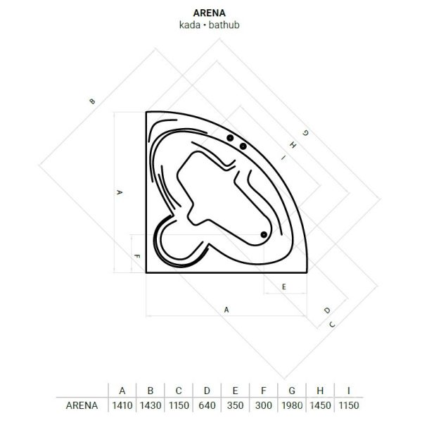 Favorit ARENA szaniter akril sarokkád - 140 x 140 cm - Image 6