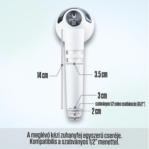 POSEION BT100® Prémium koreai revitalizáló zuhanyfej vízszűrővel, mágneses-ionizáló technológiával, szürke - BT100DG - Image 7