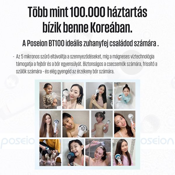 POSEION BT100® Prémium koreai revitalizáló zuhanyfej vízszűrővel, mágneses-ionizáló technológiával, szürke - BT100DG - Image 10