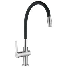 LAVEO ALITA szálcsiszolt inox / matt fekete kétfunkciós rugalmas tömlős csaptelep - BVA_362D