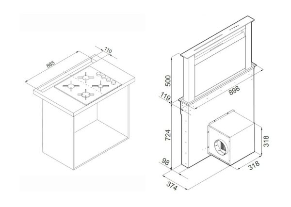 Ciarko Design Moondraft 90 cm fekete pultból kiemelkedő páraelszívó - Image 9