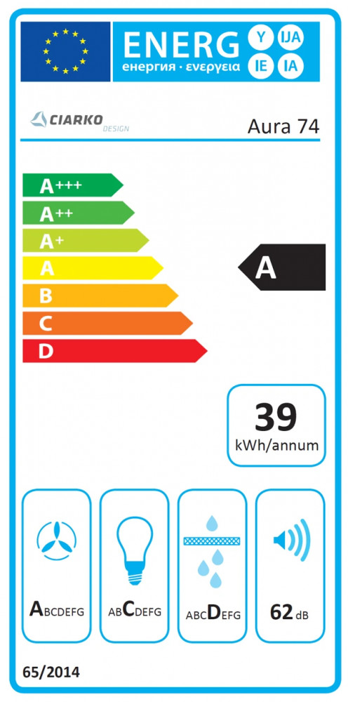 Ciarko Design AURA 74 cm fekete üveg beépíthető páraelszívó - Image 2