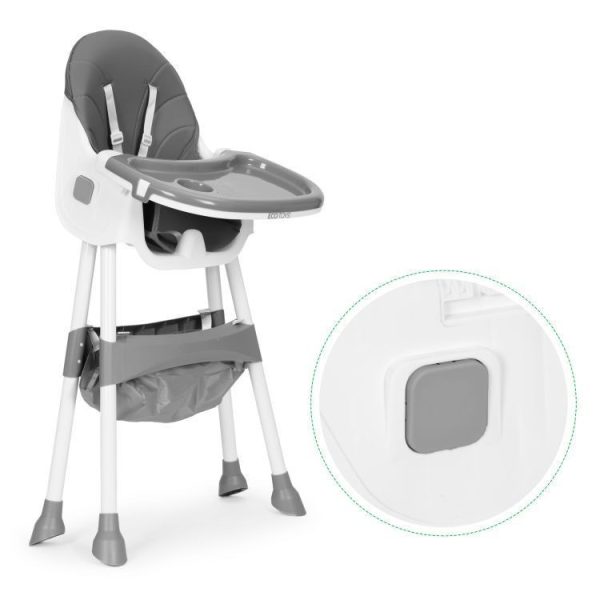 Gyerek etetőszék tálcával és kosárral 5 pontos biztonsági övvel szürke - Image 9