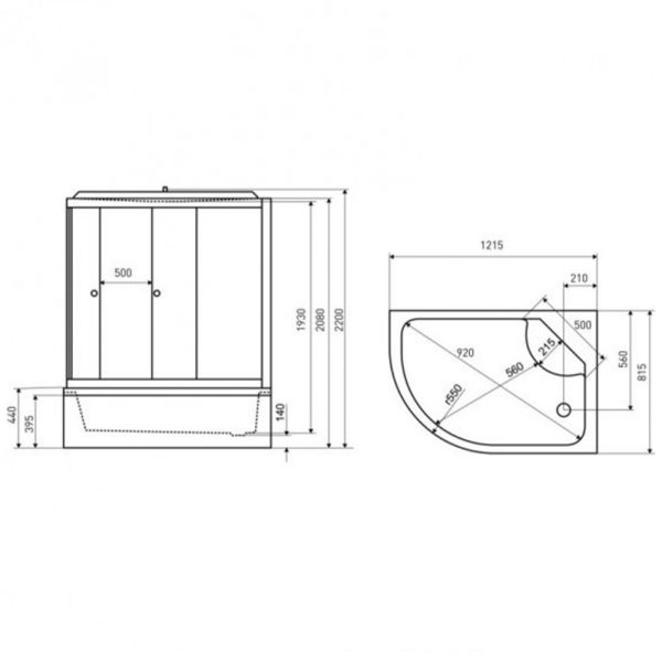 Jukon 80x120 cm aszimmetrikus hidromasszázs zuhanykabin balos - Image 2