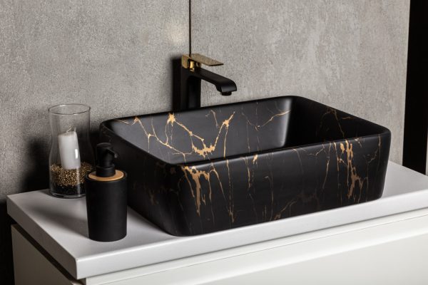 KR-182 kerámia design mosdó fekete-arany márvány mintával - Image 3