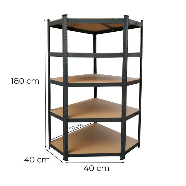 Nagy teherbírású sarokpolc 180x70x40-40 cm 175 kg fekete - Image 2