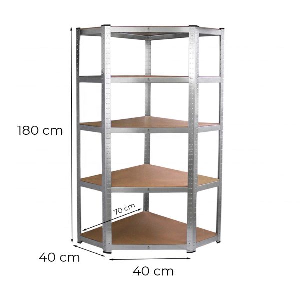 Nagy teherbírású sarokpolc 180x70x40-40 cm 175 kg króm - Image 2