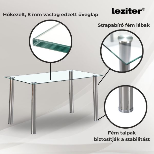 Berna 140 cm szögletes üveg étkezőasztal - Image 4