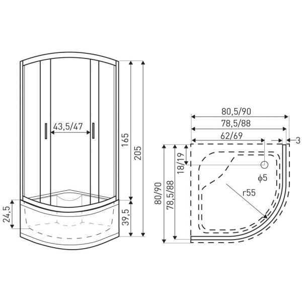 Madera 90x90x165 íves zuhanykabin tálca nélkül - Image 2