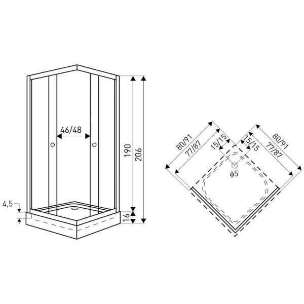 Madera 90x90 cm szögletes zuhanykabin zuhanytálcával - Image 5