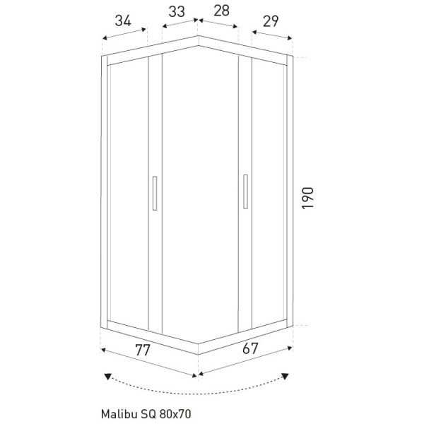 Malibu SQ 80x70 szögletes zuhanykabin zuhanytálca nélkül - Image 2