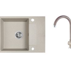 RIO MINI SZETT minicsepptálcás gránit bézs mosogató szifonnal, csappal 56x44x17,5 cm