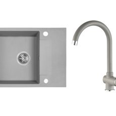 RIO MINI SZETT minicsepptálcás gránit szürke mosogató szifonnal, csappal, 56x44x17,5 cm