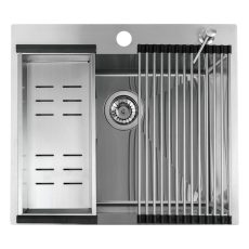 LAVEO MALAWI inox beépíthető mosogató szifonnal, rollmat csepegtetővel, gyümölcsmosóval, mos.szer adagolóval, 50x58x20 cm - SLMA_010D