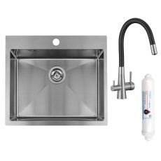 LAVEO MALAWI inox beépíthető mosogató szifonnal, RIVECO vízszűrős szettel, 50x58x20 cm - SLMA_010F