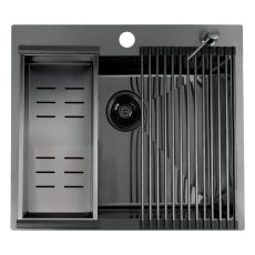 LAVEO MALAWI inox grafit színű mosogató rollmattal, maradékgyűjtővel és adagolóval - SLMA_510D