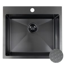 LAVEO MALAWI fekete színű, struktúrált felületű beépíthető inox mosogató szifonnal, 50x58x20 cm - SLM_710H