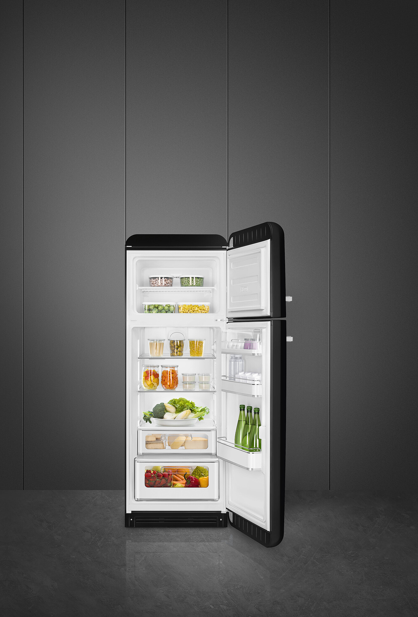 SMEG KOMBINÁLT HŰTŐ ÉS FAGYASZTÓ, retro, 60,1x172 cm, jobb oldali pántok, fekete - Image 9