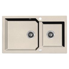 Laveo MILOS 2M 90 kétmedencés bézs gránit mosogató helytakarékos dugókiemelős szifonnal - SPM_4208