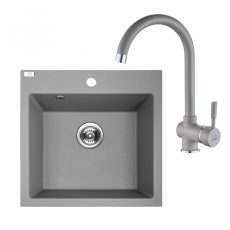 Laveo ALENA szürke szett álló csappal, helytakarékos szifonnal - SRAA_510T