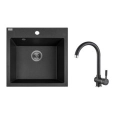 Laveo ALENA szemcsés fekete szett álló csappal, helytakarékos szifonnal - SRAA_710T