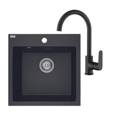 Laveo ALENA matt fekete szett álló csappal, helytakarékos szifonnal - SRA_710BL