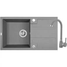 Laveo BARBADOS csepptálcás szürke szett álló csappal dugókiemelős helytakarékos szifonnal - SRBA_511T