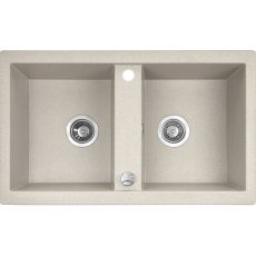 Laveo BARBADOS bézs kétmedencés mosogató dugókiemelős helytakarékos szifonnal - SRB_420T