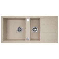 Laveo BARBADOS bézs 1,5 medencés mosogató dugókiemelős helytakarékos szifonnal - SRB_431T