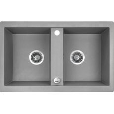 Laveo BARBADOS szürke kétmedencés mosogató dugókiemelős helytakarékos szifonnal - SRB_520T