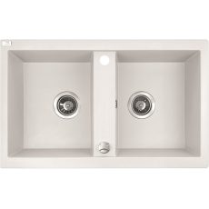 Laveo BARBADOS fehér kétmedencés mosogató dugókiemelős helytakarékos szifonnal - SRB_620T