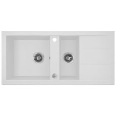 Laveo BARBADOS fehér 1,5 medencés mosogató dugókiemelős helytakarékos szifonnal - SRB_631T